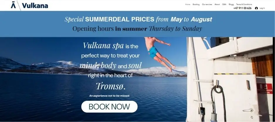 Vulkana Wix-nettsted før